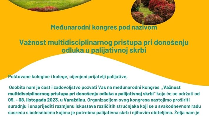 Međunarodni kongres pod nazivom &#039;&#039;Važnost multidisciplinarnog pristupa pri donošenju odluka u palijativnoj skrbi&#039;&#039;