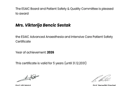 Advanced Patient Safety Certificates 2026 - Viktorija Benčić &Scaron;estak